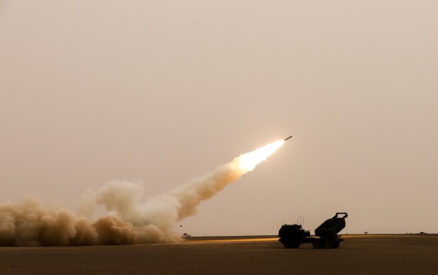 U.S. Army Soldiers assigned to Alpha Battery, 1st Battalion, 77th Field Artillery Regiment, 41st Field Artillery Brigade, fire the High Mobility Artillery Rocket System during African Lion 2021, at Guirer Libouihi Air Base, on June 9, 2021. The 41st FAB is conducting a suppression of enemy air defense in support of an Airborne joint Forcible Entry during African Lion 2021. This dynamic force employment exercise is their fourth exercise in the Fires Shock series, and a sub-exercise of U.S. Army Europe and Africa’s Defender 21. African Lion 2021 is U.S. Africa Command’s largest, premier, joint, annual exercise hosted by Morocco, Tunisia, and Senegal, 7-18 June. More than 7,000 participants from nine nations and NATO train together with a focus on enhancing readiness for U.S. and partner nation forces. AL21 is a multi-domain, multi-component, and multinational exercise, which employs a full array of mission capabilities with the goal to strengthen interoperability among participants. (U.S. Army photo by Spc. Zack Stahlberg)