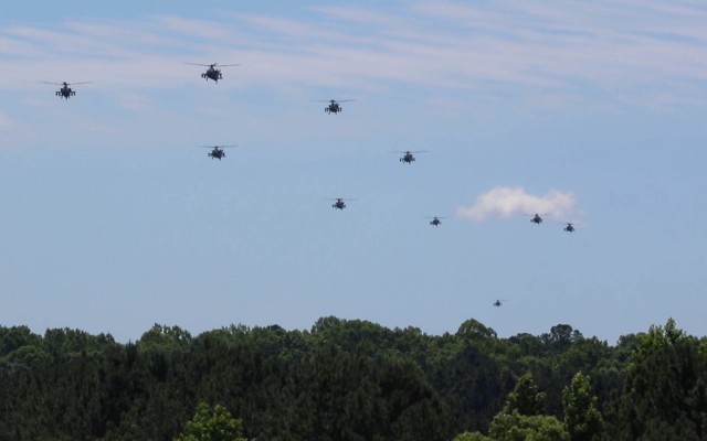 The 1-130th Attack Battalion, 449th Combat Aviation Brigade conducts aerial gunnery qualifications during their annual training at Fort Bragg, N.C., June 8-15, 2021. The 1-130th AB Panthers returned home after successfully qualifying twenty-two...