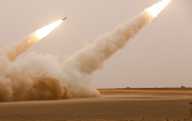 U.S. Army Soldiers assigned to Alpha Battery, 1st Battalion, 77th Field Artillery Regiment, 41st Field Artillery Brigade, fire the High Mobility Artillery Rocket System during African Lion 2021, at Guirer Libouihi Air Base, on June 9, 2021. The...