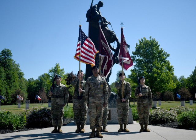FORT DRUM, N.Y. – Command Sgt. Maj. Eric N. Price, the Fort Drum Medical Activity senior enlisted leader, stands in front of the MEDDAC color guard following his assumption of responsibility ceremony at Fort Drum, N.Y., June 17, 2021.  Price officially assumed responsibility as the MEDDAC’s senior noncommissioned officer during the ceremony and will now serve as the commander’s principal advisor on enlisted matters.  (U.S. Army photo by Warren W. Wright Jr., Fort Drum Medical Activity Public Affairs)