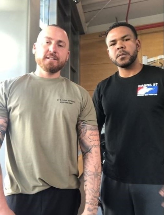 Benjamin Brand with U.S. Army Garrison Wiesbaden, left, and Master Sgt. Micheal B. Riley, grew up together in Germany and became best friends.