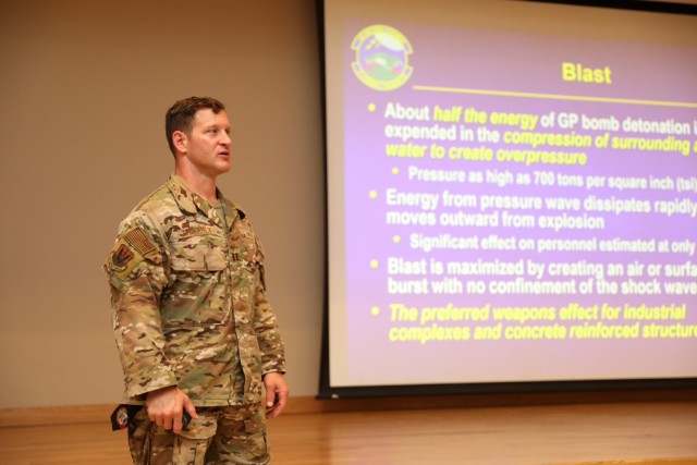 U.S. Air Force Capt. Nathan Thibault, assigned to 15th Air Support Operations Squadron, instructs Soldiers with 1st Battalion, 28th Infantry Regiment “Black Lions,” 3rd Infantry Division, on a wide array of topics related to close air support during a class on Camp Fuji, Japan, June 19, 2021, as the Black Lions prepare to support exercise Orient Shield 21-2 this month. Exercise Orient Shield is the largest U.S. Army and Japan Ground Self-Defense Force bilateral field training exercise being executed in various locations throughout Japan to enhance interoperability and test and refine multi-domain and cross-domain operations. (U.S. Army photo by Sfc. Justin Naylor)
