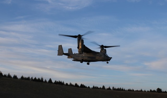 A CV-22B Osprey assigned to 352d Special Operations Wing conducted infiltration and exfiltration training with the SOCEUR Signal Detachment (SSD) at RAF Spadeadam (U.K.) on April 19, 2021 during a bilateral exercise. The exercise, designed to increase interoperability between the two NATO allies, facilitated mutual understanding of the combined tactical communication used by the U.K. and U.S.