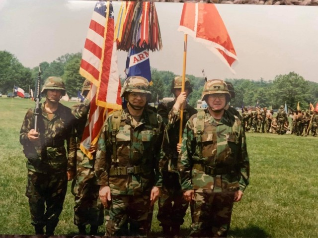 Maj. Gen. Woodrow Douglas Boyce (right) officially assumes command of the 311th Theater Signal Command with Maj. Gen. Charles "Chuck" Sutton (center), commander of the Network Enterprise Technology Command, during the activation ceremony at Fort George G. Meade, Maryland, June 22, 1996.