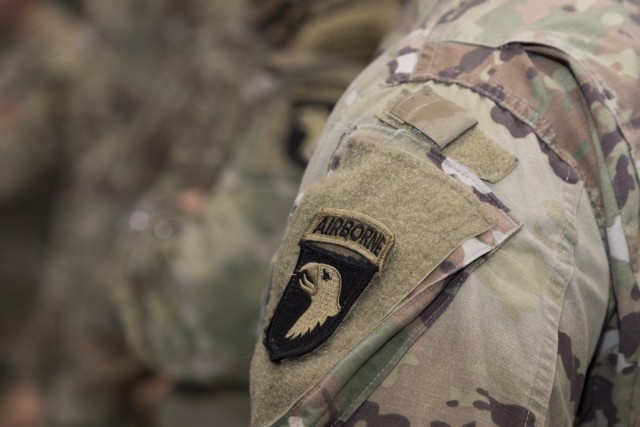 Soldiers wearing the Screaming Eagle patch of the 101st Airborne Division (Air Assault) participated