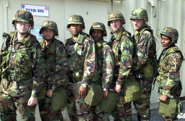 Soldiers at Command Post Oscar (Camp Walker), Korea, during Exercise Ulchi Focus Lens (2002).