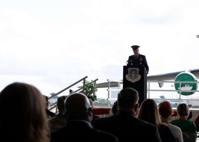 U.S. Air Force Col. David A. Fazenbaker, 62nd Airlift Wing commander, addresses the wing during the change of command ceremony at Joint Base Lewis-McChord, Washington, June 15, 2021. Prior to taking over the 62nd AW, Fazenbaker was the 14th Flying...