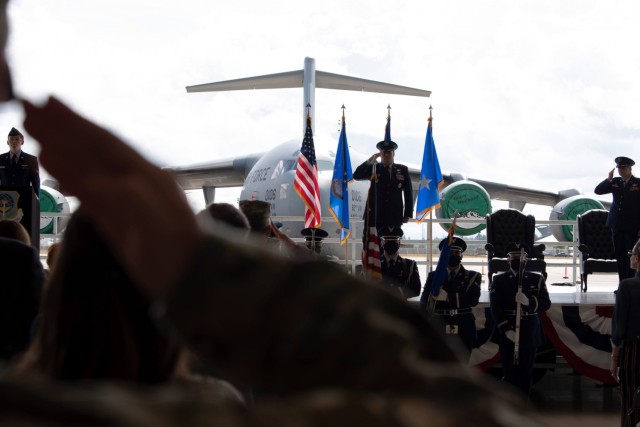 U.S. Air Force Maj. Gen. Kenneth T. Bibb Jr., 18th Air Force commander, presides over the 62nd Airlift Wing’s change of command ceremony at Joint Base Lewis-McChord, Washington, June 15, 2021. The 62nd AW’s mission is to execute global...