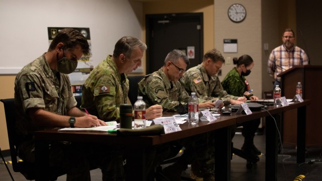 Members of multinational armies participate in the Joint Warfare Assessment 2021 media round table at Fort Carson, CO, June 24, 2021. The Joint Warfare Assessment is the Army’s annual  modernization live field experiment/exercise to demonstrate and assess Multi Domain Operations Concepts, Capabilities, and AimPoint Formations at Echelon. (U.S. Army Photo by Spc. Tenzing Sherpa)