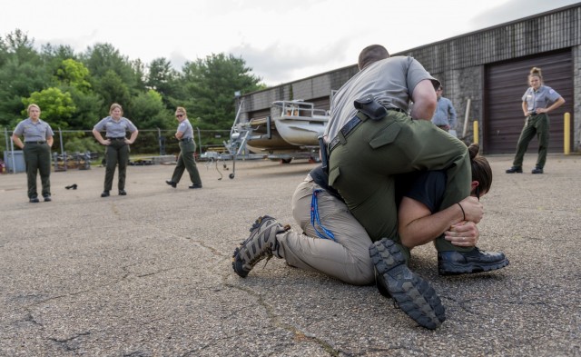 Park rangers from the U.S. Army Corps of Engineers Pittsburgh District train on self-defense tactics at Crooked Creek Lake in Ford City, Pennsylvania, June 15, 2021, as part of a five-day Visitor Assistance course. District rangers who complete...