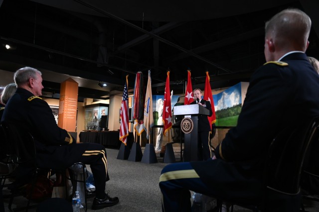 Brig. Gen. Michelle K. Donahue, 56th Quartermaster General, speaks at a promotion ceremony June 21 at the Army Women’s Museum at Fort Lee.