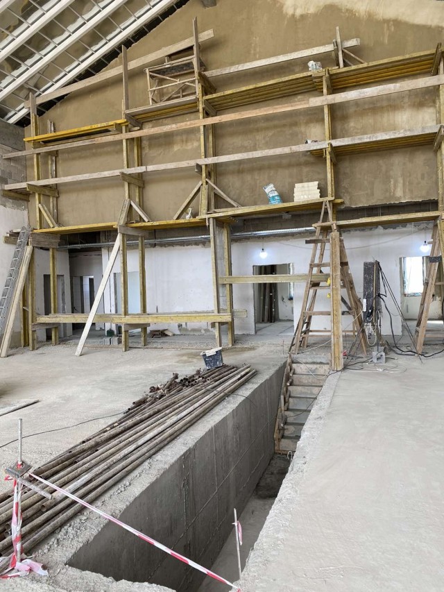 Progress is seen here on construction of a new fire and rescue station in Gyumri, Armenia, the nation’s second largest city and the capital of Shirak Province. The project is one of three ongoing fire and rescue station projects the U.S. Army Corps of Engineers, Europe District -- in support of the U.S. European Command and in close coordination with the U.S. Embassy in Armenia – is managing in the Shirak Province in Armenia to improve both day-to-day and large-scale emergency response capabilities. (Courtesy Photo)