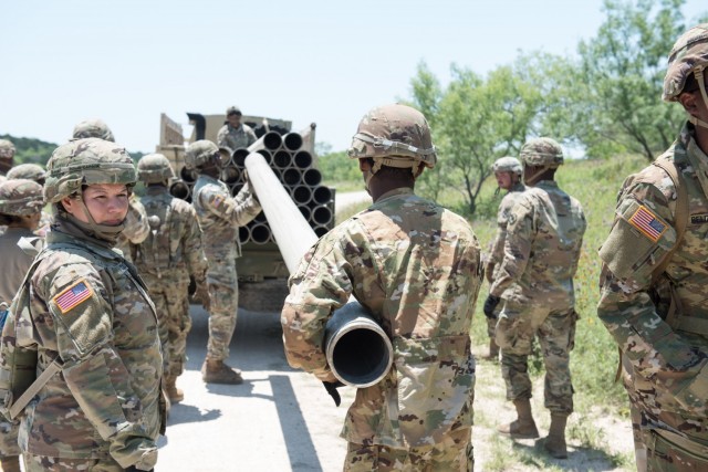 Soldiers from the 61st Quartermaster Battalion, 13th Expeditionary Sustainment Command, establish their pipeline during the 2021 Quartermaster Liquid Logistics Exercise.  Joined by over 400 quartermaster Soldiers from Fort Hood and active and Reserve U.S. Army units across the nation, approximately 250 Soldiers from the unit prepared and participated June 7-26. 