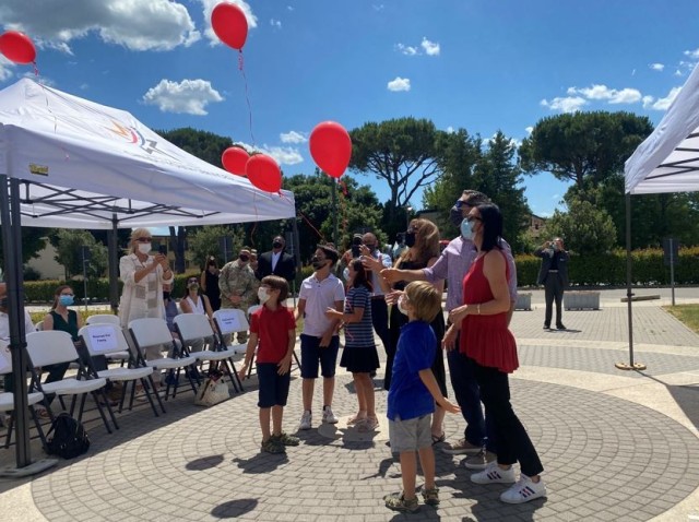 After the plaque unveiling Chief Warrant Officer 2 James R. Harbeson’s family released red balloons in his honor. Harbeson was not just a Soldier, he was a husband, father and now a grandfather, 