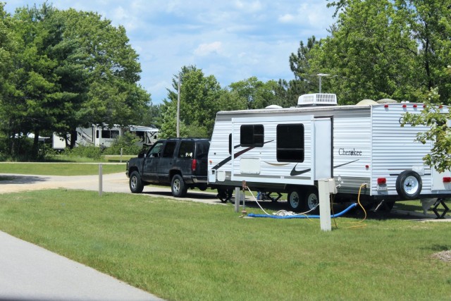 A camper is shown June 2, 2020, at Pine View Campground at Fort McCoy, Wis. Open year-round, Pine View Campground is part of Pine View Recreation Area. This area also includes Whitetail Ridge and Sportsman’s Range. The campground is nestled in a...