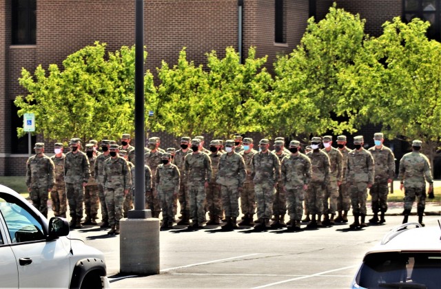 Students with Basic Leader Course 005-21 hold a formation during class operations June 15, 2021, at Fort McCoy, Wis. The NCO Academy was activated at Fort McCoy in 1988. The academy is one of the largest tenant organizations at the installation...