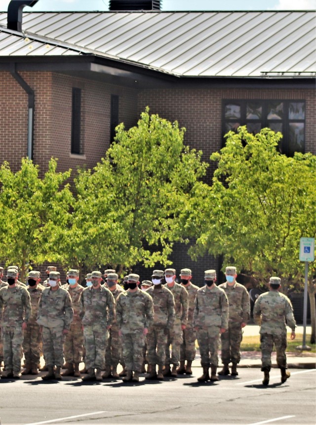 Students with Basic Leader Course 005-21 hold a formation during class operations June 15, 2021, at Fort McCoy, Wis. The NCO Academy was activated at Fort McCoy in 1988. The academy is one of the largest tenant organizations at the installation...