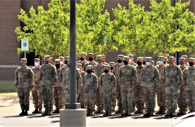Students with Basic Leader Course 005-21 hold a formation during class operations June 15, 2021, at Fort McCoy, Wis. The NCO Academy was activated at Fort McCoy in 1988. The academy is one of the largest tenant organizations at the installation...