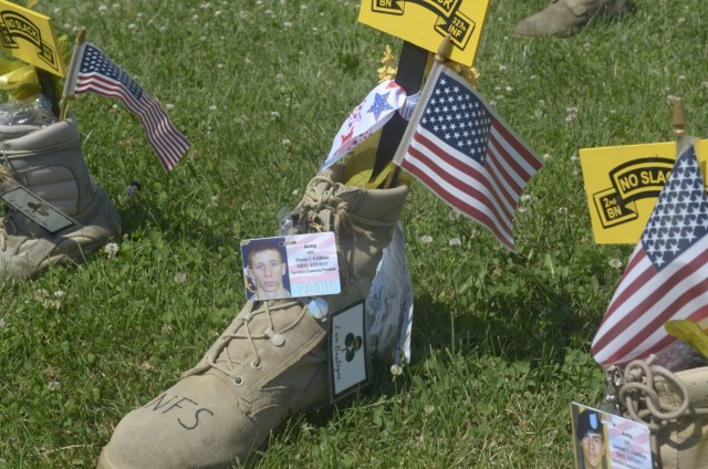 Dustin James Feldhaus’ boot among more than 7,000 boots in the Boots on the Ground display. Feldhaus, a specialist who served in 2nd Battalion, 327th Infantry Regiment, 1st Brigade Combat Team, 101st Airborne Division (Air Assault).