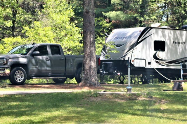 A camper is shown June 2, 2020, at Pine View Campground at Fort McCoy, Wis. Open year-round, Pine View Campground is part of Pine View Recreation Area. This area also includes Whitetail Ridge and Sportsman’s Range. The campground is nestled in a...