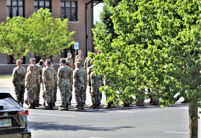 Students with Basic Leader Course 005-21 hold a formation during class operations June 15, 2021, at Fort McCoy, Wis. The NCO Academy was activated at Fort McCoy in 1988. The academy is one of the largest tenant organizations at the installation...