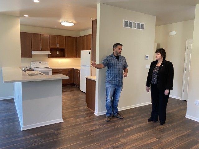 Installation Management Command-Readiness Director Brenda Lee McCullough visits a new family home in South Post Housing on June 9, 2021, at Fort McCoy, Wis. McCullough visited Fort McCoy from June 7 to 9. She was joined by Command Sgt. Maj. Dan...