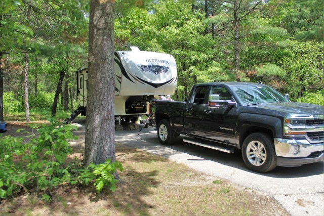 A camper is shown June 2, 2020, at Pine View Campground at Fort McCoy, Wis. Open year-round, Pine View Campground is part of Pine View Recreation Area. This area also includes Whitetail Ridge and Sportsman’s Range. The campground is nestled in a...