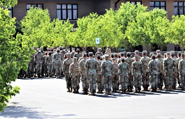 Students with Basic Leader Course 005-21 hold a formation during class operations June 15, 2021, at Fort McCoy, Wis. The NCO Academy was activated at Fort McCoy in 1988. The academy is one of the largest tenant organizations at the installation...