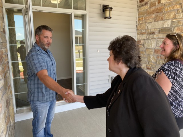 Installation Management Command-Readiness Director Brenda Lee McCullough visits a new family home in South Post Housing on June 9, 2021, at Fort McCoy, Wis. McCullough visited Fort McCoy from June 7 to 9. She was joined by Command Sgt. Maj. Dan...
