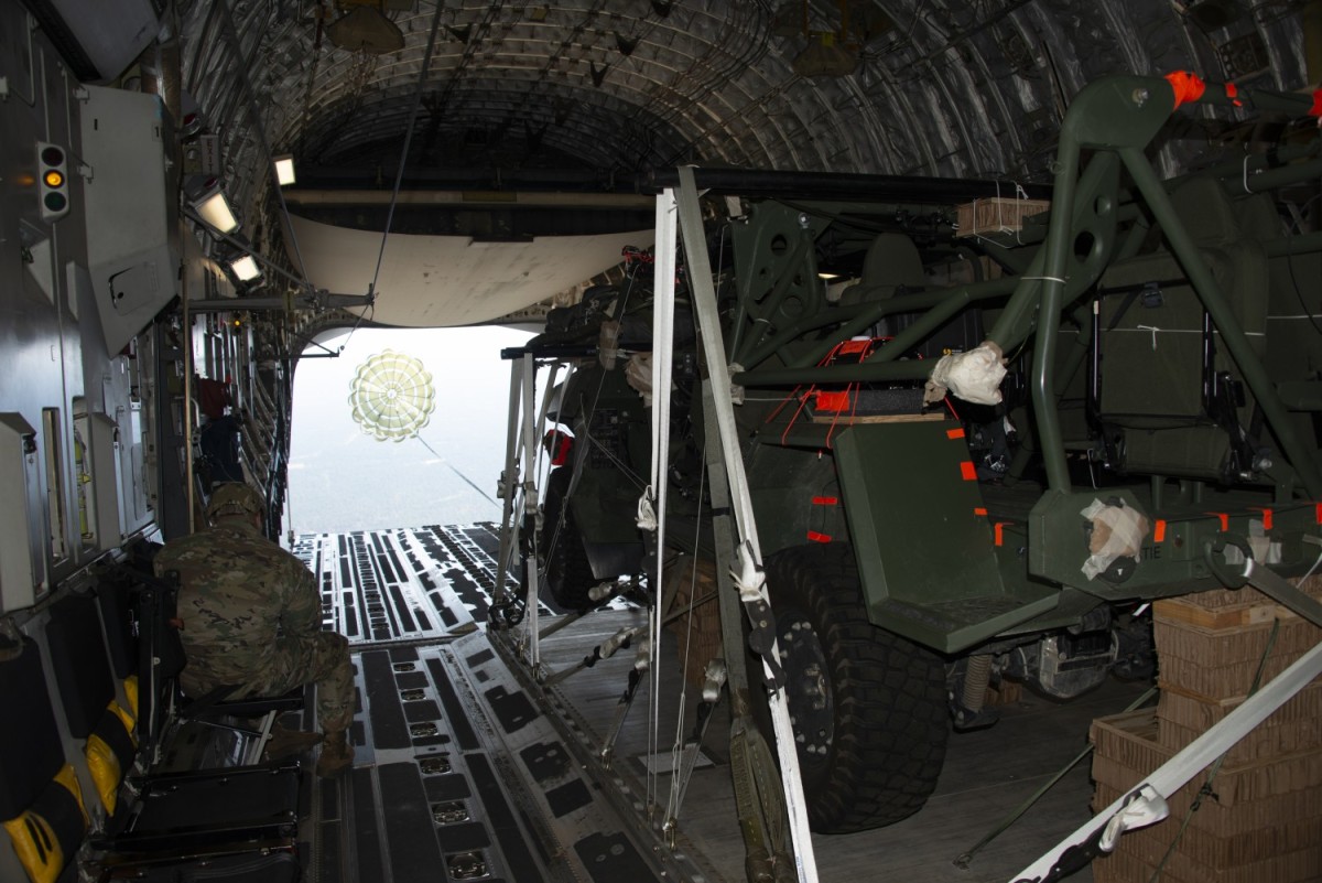 <em>The ISV aboard a C-17 right before it is extracted by parachute (U.S. Army)</em>