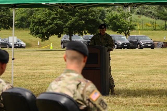 Garrison Command Sergeant Major Jamie Rogers speaks