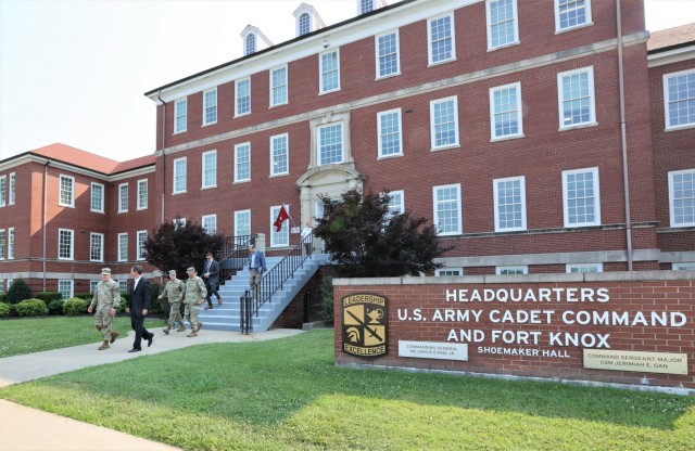 Kentucky Governor Andy Beshear meets with Commanding General of U.S. Army Cadet Command and Fort Knox Maj. Gen. John R. Evans Jr. July 6 to receive updates on the installation and Cadet Summer Training