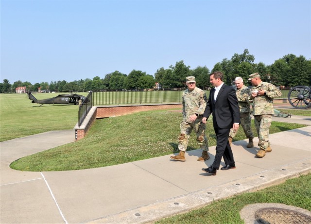Kentucky Governor Andy Beshear meets with Commanding General of U.S. Army Cadet Command and Fort Knox Maj. Gen. John R. Evans Jr. July 6 to receive updates on the installation and Cadet Summer Training