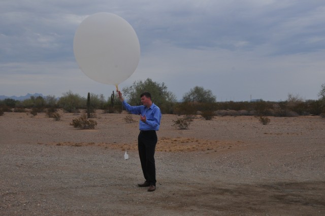 Yuma Proving Ground’s metrological division launches the most weather balloons in the United States, about 3,500 a year. Chief of Meteorology Nick McColl has launched well over 10,000 during his time at YPG. (Photo by Mark Schauer)