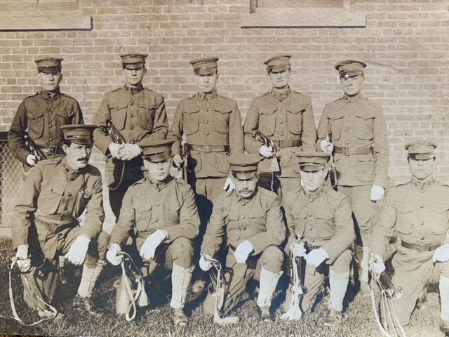 Second Lt. William A. Davenport, front row, far left, Gwyn De Amaral's great grandfather and a member of the cavalry, poses for a photo with his fellow Soldiers.