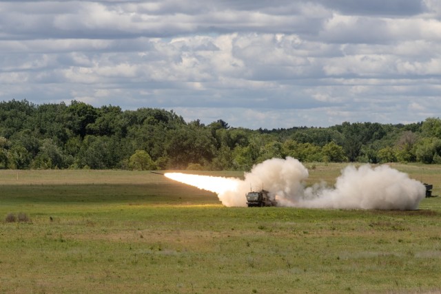 National Guardsmen from the 121st Field Artillery Regiment conduct a live-fire exercise with HIMARS at Camp Ripley Training Center, Minn., in June 2021. Based out of Wisconsin, the 121st completed annual training at Camp Ripley for the first time....