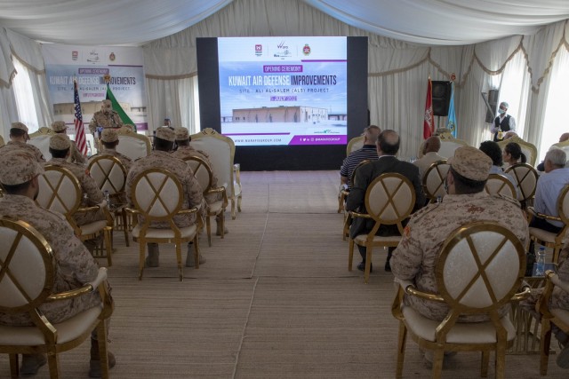 Kuwaiti and American service members and civilians celebrate the opening of the Patriot Fire Site, Site #7, Kuwait, July 5, 2021. The completed site provides a platform for a modernized, updated weapons system and an improved facility for the...