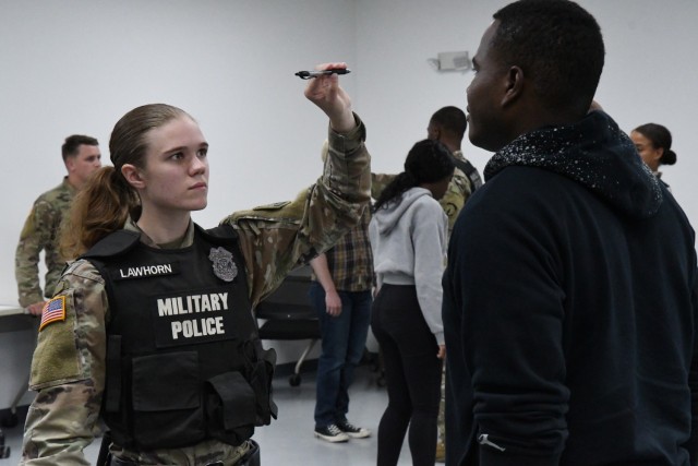 Soldiers from the 91st Military Police Battalion practice field sobriety testing during Mountain Guardian Academy training at Fort Drum. The academy is a blend of classroom lectures and hands-on practical exercises that tests Soldiers in a variety...