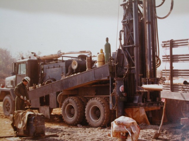 This photo, taken in 1984, shows the Far East District drilling team working in the DMZ to support the tunnel neutralization. (FED Archives)