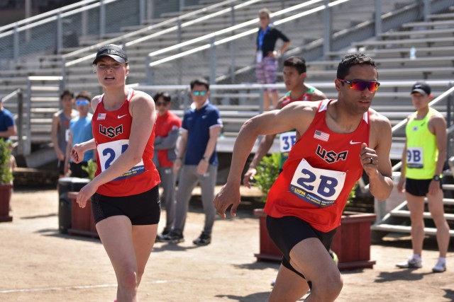 Sgt. Amro Elgeziry, right, will compete in his fourth Olympic Games for the modern pentathlon August 2021 in Tokyo. He is married to fellow World Class Athlete Program member Sgt. Isabella Isaksen, who is pictured left.