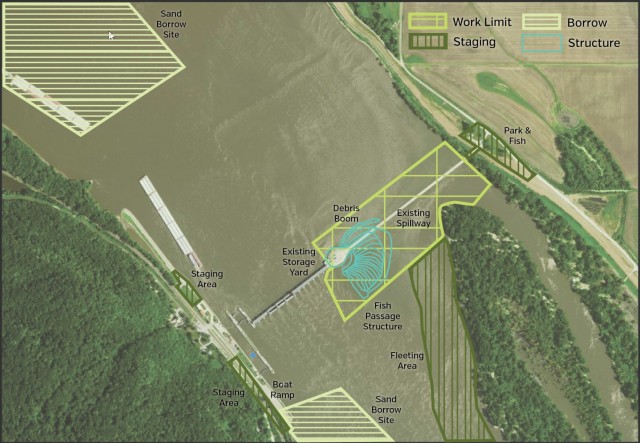 Proposed map of the fish passage project at Lock and Dam 22 near Saverton, Missouri.