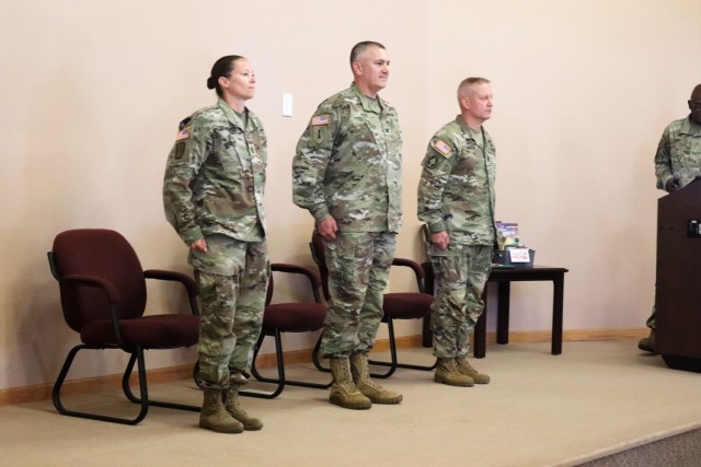 Garrison leaders and installation community members are in attendance as Command Sgt. Maj. Raquel DiDomenico becomes the new Fort McCoy Garrison command sergeant major July 1, 2021, during a change of responsibility ceremony at Fort McCoy, Wis. DiDomenico replaced Command Sgt. Maj. Paul Mantha as the garrison command sergeant major during the ceremony. She has previously served at Fort McCoy at the Fort McCoy Noncommissioned Officer Academy. A command sergeant major (CSM) is the most senior enlisted member of a color-bearing Army unit. The CSM is appointed to serve as a spokesman to address the issues of all Soldiers, from enlisted to officers, from warrant officers and lieutenants to the Army’s highest positions. As such, they are the senior enlisted advisor to the commander. The exact duties vary depending on the unit commander, including observing training and talking with Soldiers and their families. (Photo by Scott T. Sturkol, Public Affairs Office, Fort McCoy, Wis.)