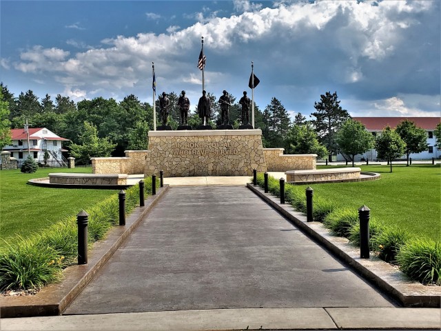 Veterans Memorial Plaza is shown July 1, 2021, at the Commemorative Area at Fort McCoy, Wis. The 900 block of Fort McCoy and the 11-acre area surrounding it are at the hub of the fort’s history-preservation efforts and is called the...