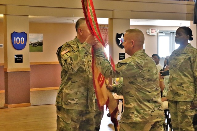 Garrison leaders and installation community members are in attendance as Command Sgt. Maj. Raquel DiDomenico becomes the new Fort McCoy Garrison command sergeant major July 1, 2021, during a change of responsibility ceremony at Fort McCoy, Wis. DiDomenico replaced Command Sgt. Maj. Paul Mantha as the garrison command sergeant major during the ceremony. She has previously served at Fort McCoy at the Fort McCoy Noncommissioned Officer Academy. A command sergeant major (CSM) is the most senior enlisted member of a color-bearing Army unit. The CSM is appointed to serve as a spokesman to address the issues of all Soldiers, from enlisted to officers, from warrant officers and lieutenants to the Army’s highest positions. As such, they are the senior enlisted advisor to the commander. The exact duties vary depending on the unit commander, including observing training and talking with Soldiers and their families. (Photo by Scott T. Sturkol, Public Affairs Office, Fort McCoy, Wis.)