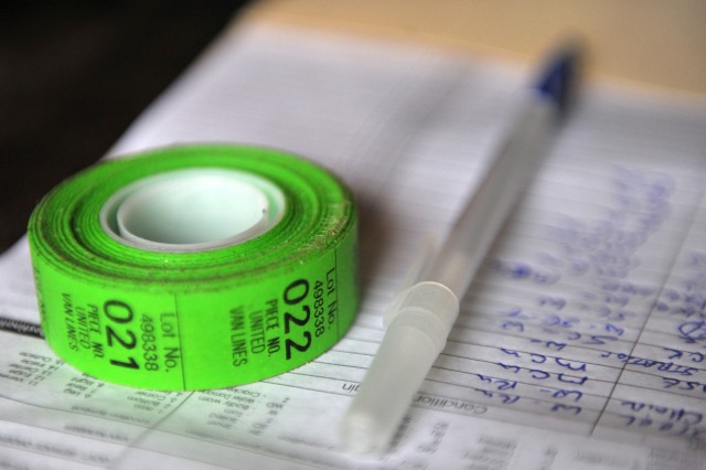 Packers keep track of military household goods by tagging and keeping a log of personal belongings. 