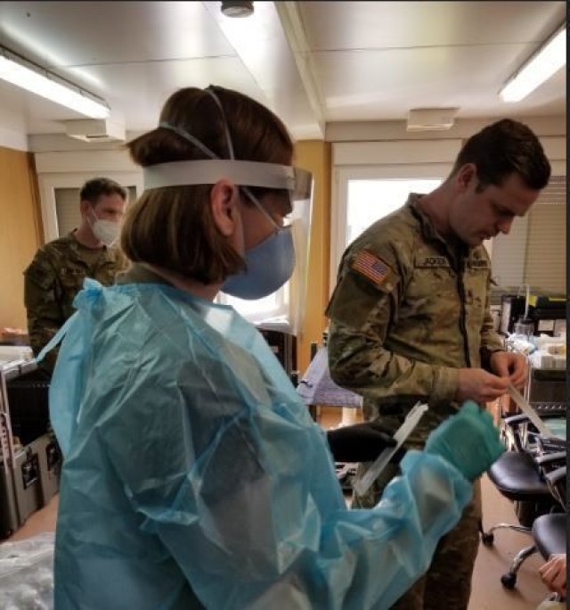 U.S. Army Photo by Maj. Jason Fogarty. Capt. Fawn Oleary from the 773rd Civil Support Team at Kucove Air Base, Albania isolation supports COVID mitigation efforts during DEFENDER-Europe 21.