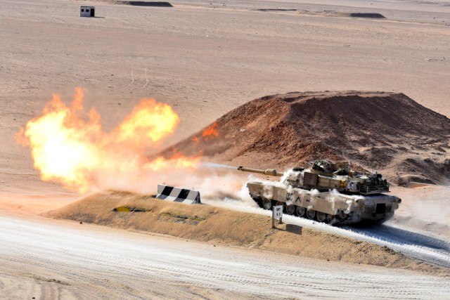 South Carolina Army National Guard Soldiers assigned to Alpha Company, 4-118th Infantry Regiment, 30th Armored Brigade Combat Team conduct tank gunnery training while deployed in the Middle East, Feb. 4, 2020.