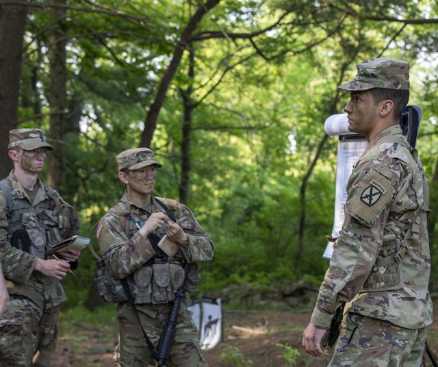 Cadets from Cadet Field Training 8th Company at the U.S. Military Academy practice their warrior tasks and battle drills during Cadet Summer Training at West Point May 26. Cadets practiced utilizing camouflage, as well as a variety of weapon...