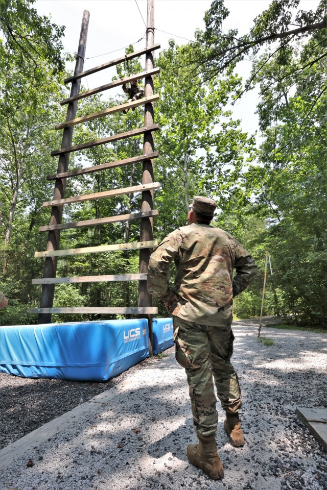 “Hanging in there, sir!” A trainer yells down to Lt. Gen. Donnie Walker when asked how the day’s event is going during Cadet Summer Training at Fort Knox on July 23, 2021.  