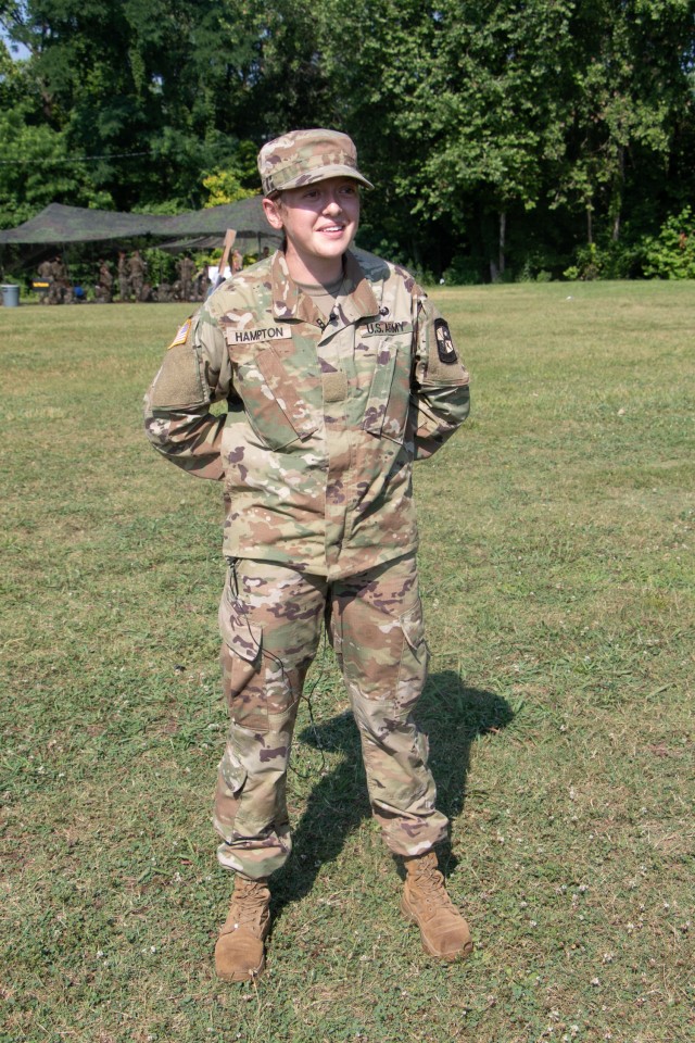 Cadet Savannah Hampton, from Princeton Univesity, discusses her tactical combat casualty care training at Warrior Skills at Advanced Camp at Fort Knox, Ky on July 7, 2021. | Photo by Marissa Wells, CST Public Affairs Office.